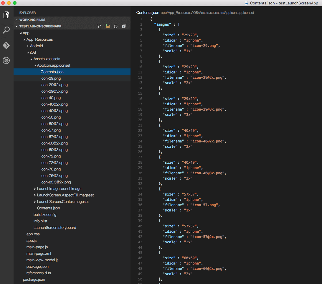 App icons config.json